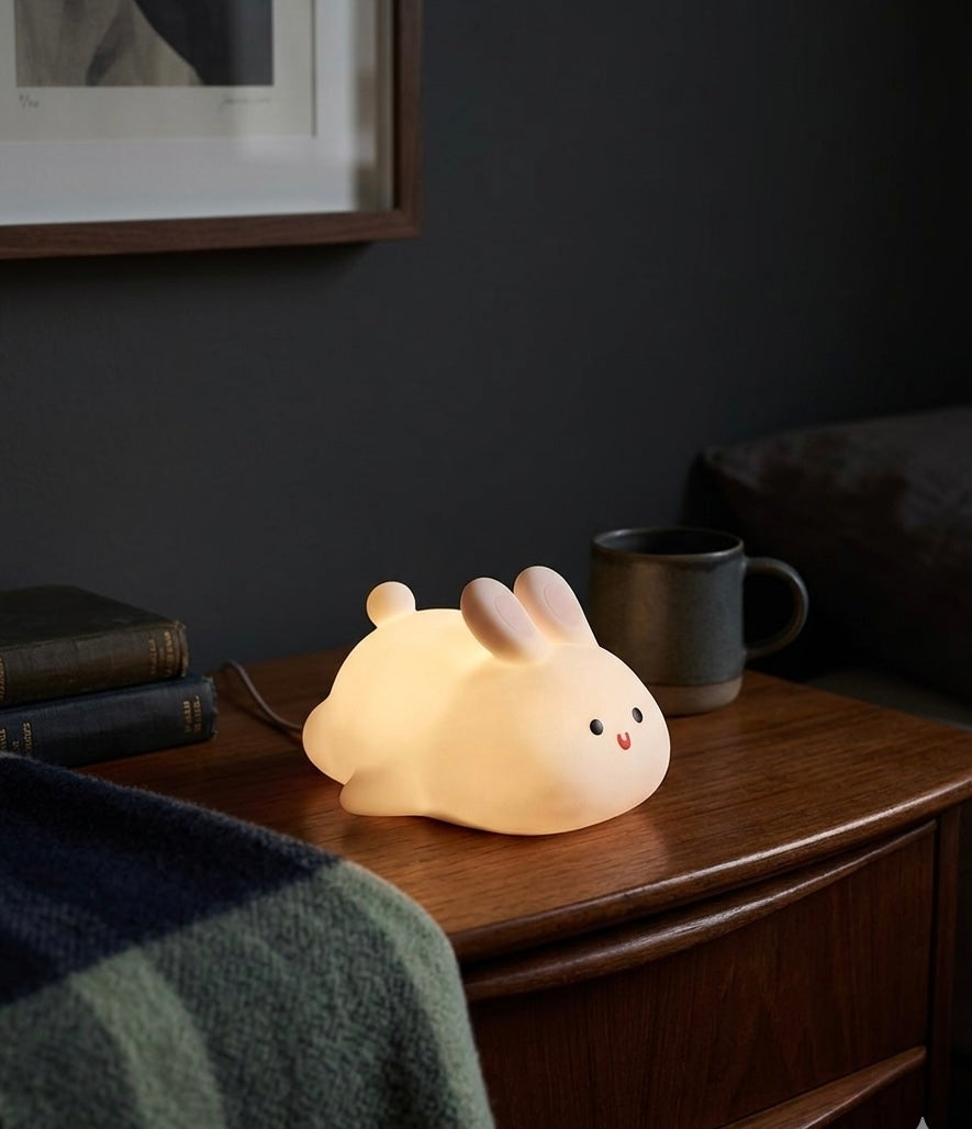 Cute 6-Inch Bunny Silicone Night Light – 3 Color Changing Touch Sensor Wireless Lamp