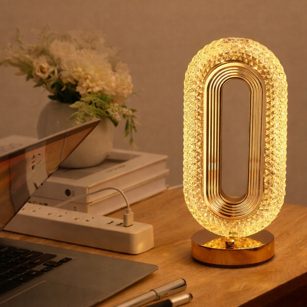 Luxury Crystal Oval Touch Desk Lamp – Rechargeable Cordless Night Light (3 Color Modes)