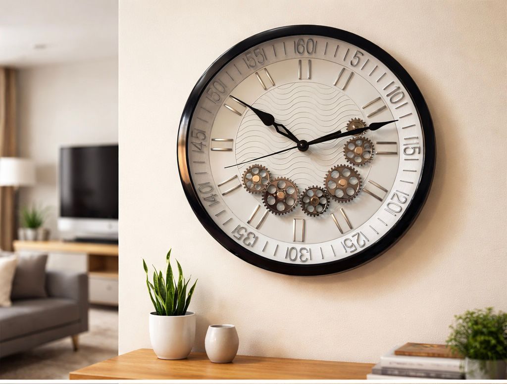 14-Inch Modern Mechanical Gear Wall Clock – Dual Movement System with Rotating Gears | Industrial Silent Quartz Decorative Timepiece