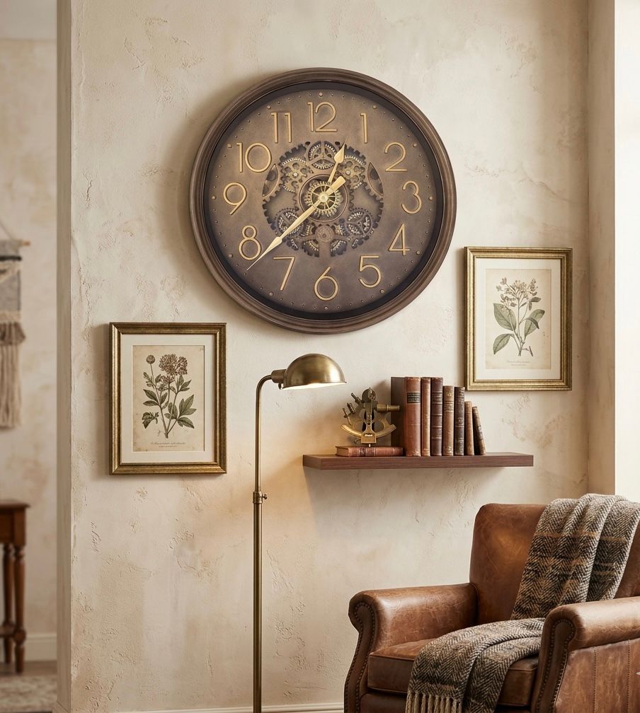 20-Inch Luxury Steampunk Wall Clock – Antique Bronze Finish with Arabic Numerals & Dual-Movement Gear System