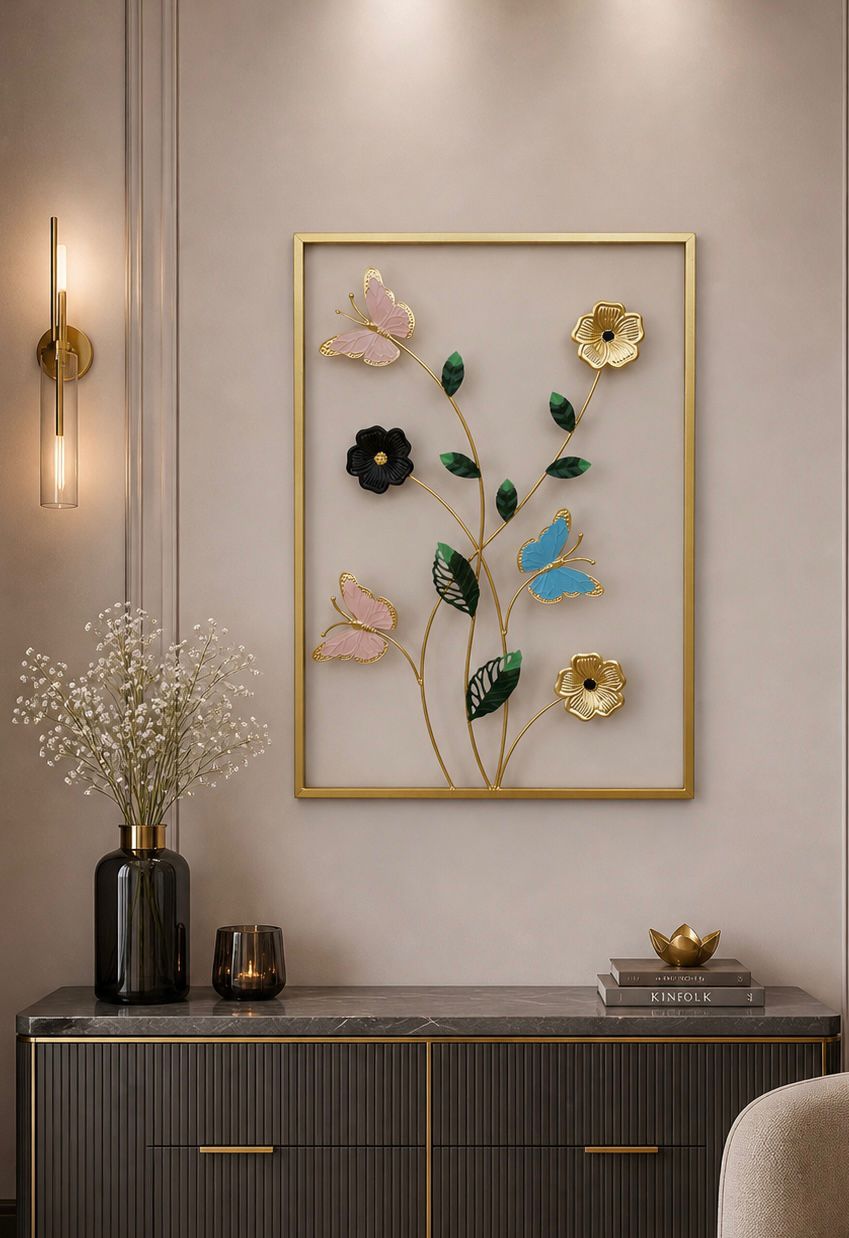 Luxury Floral Butterfly Metal Wall Art Frame – Modern Decorative Wall Hanging
