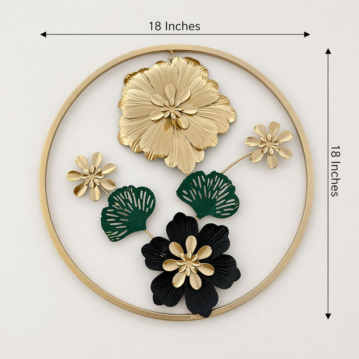 Luxury Circular Metal Floral Wall Decor – Gold & Black Botanical Art with Ginkgo Accents