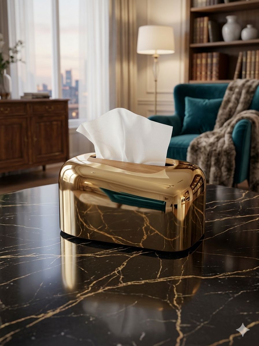 Modern Mirror Finish Gold Tissue Box – Luxury Lightweight Acrylic-Plastic Decor